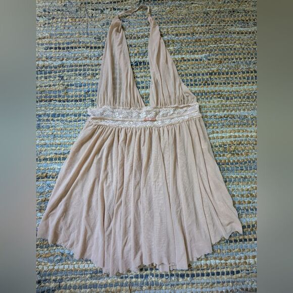 Blush Lace Waist Halter Tunic Top M Coquette Fairycore Ethereal Romantic - Picture 2 of 6